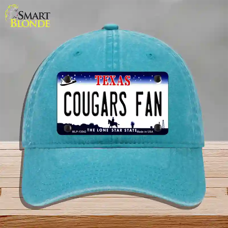 Cougars Fan Novelty License Plate Hat Unconstructed Cotton / Lake Blue