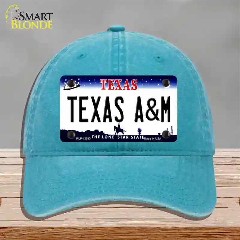 Texas A&M Novelty License Plate Hat Unconstructed Cotton / Lake Blue