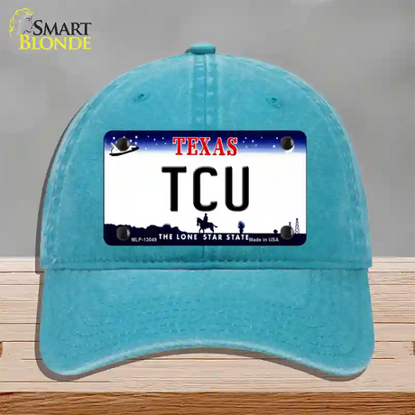 TCU Novelty License Plate Hat Unconstructed Cotton / Lake Blue