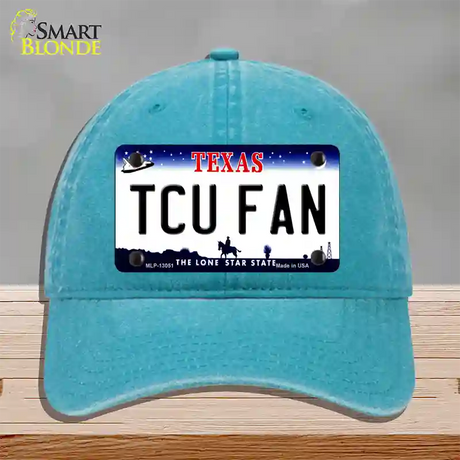 TCU Fan Novelty License Plate Hat Unconstructed Cotton / Lake Blue