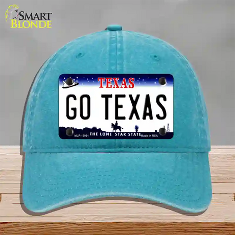 Go Texas Novelty License Plate Hat Unconstructed Cotton / Lake Blue