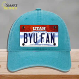 BYU Fan Novelty License Plate Hat Unconstructed Cotton / Lake Blue