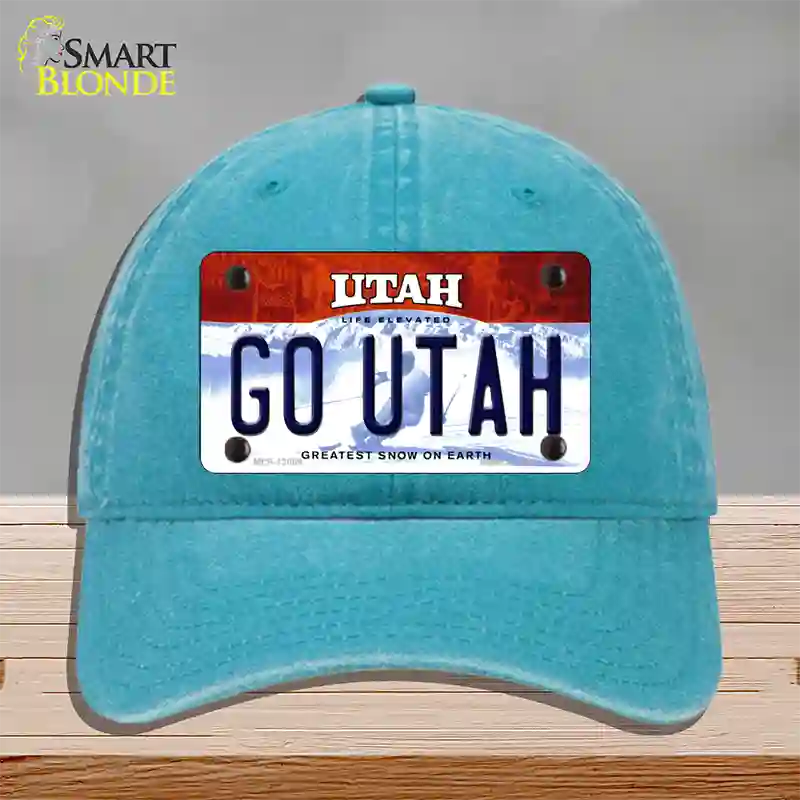 Go Utah Novelty License Plate Hat Unconstructed Cotton / Lake Blue