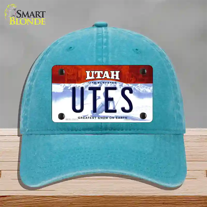 Utes Novelty License Plate Hat Unconstructed Cotton / Lake Blue