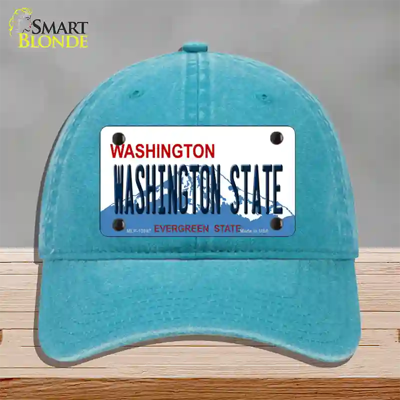 Washington State Univ Novelty License Plate Hat Unconstructed Cotton / Lake Blue