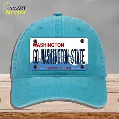 Go Washington State Novelty License Plate Hat Unconstructed Cotton / Lake Blue