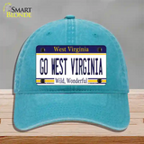 Go West Virginia Novelty License Plate Hat Unconstructed Cotton / Lake Blue