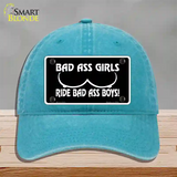 Bad Ass Girls Novelty License Plate Hat Unconstructed Cotton / Lake Blue