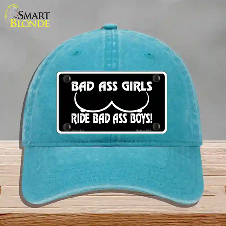 Bad Ass Girls Novelty License Plate Hat Unconstructed Cotton / Lake Blue