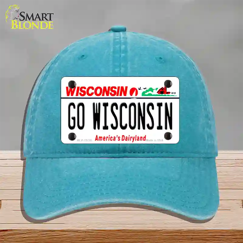 Go Wisconsin Novelty License Plate Hat Unconstructed Cotton / Lake Blue