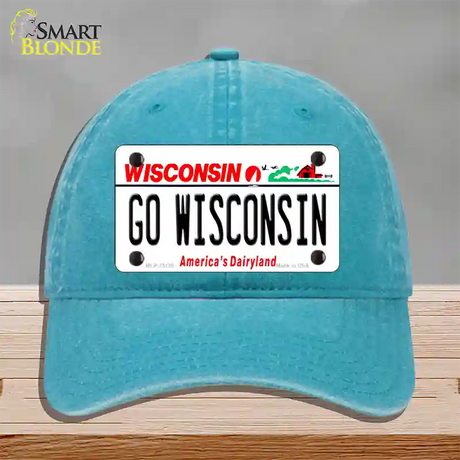 Go Wisconsin Novelty License Plate Hat Unconstructed Cotton / Lake Blue