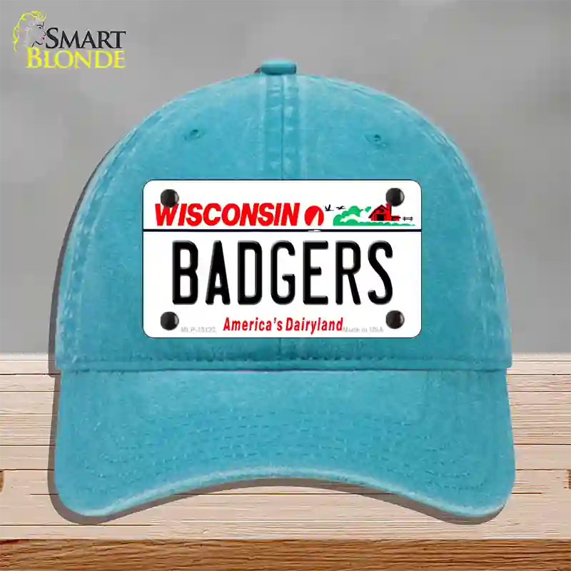 Badgers Novelty License Plate Hat Unconstructed Cotton / Lake Blue