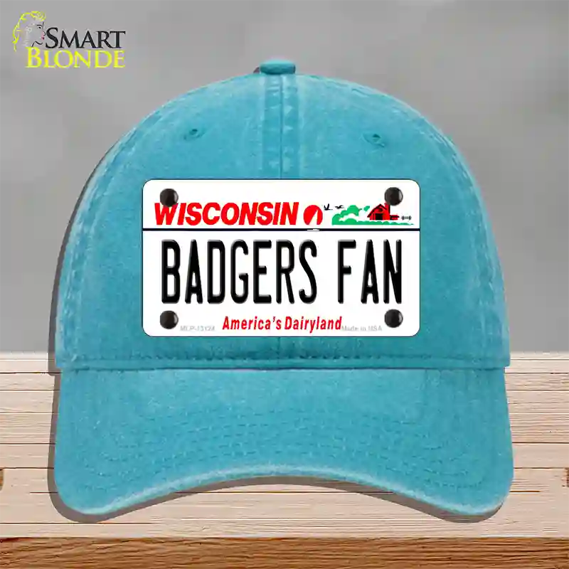 Badgers Fan Novelty License Plate Hat Unconstructed Cotton / Lake Blue