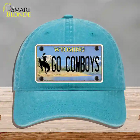 Go Cowboys Wyoming Novelty License Plate Hat Unconstructed Cotton / Lake Blue