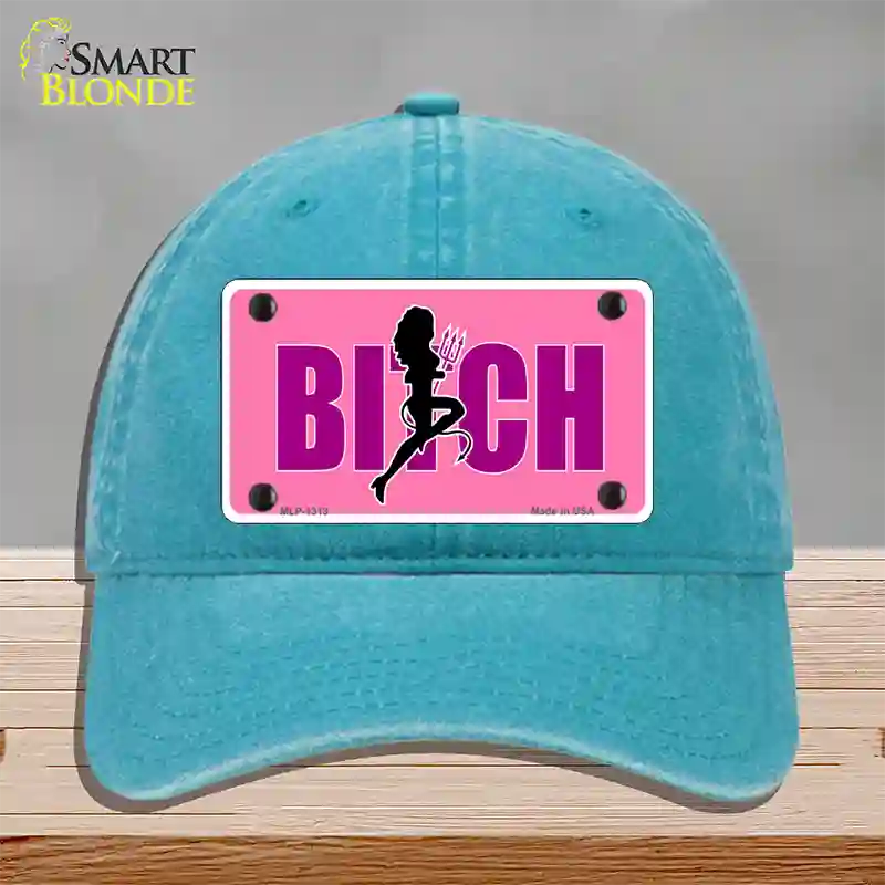 She-Devil Bitch Novelty License Plate Hat Unconstructed Cotton / Lake Blue