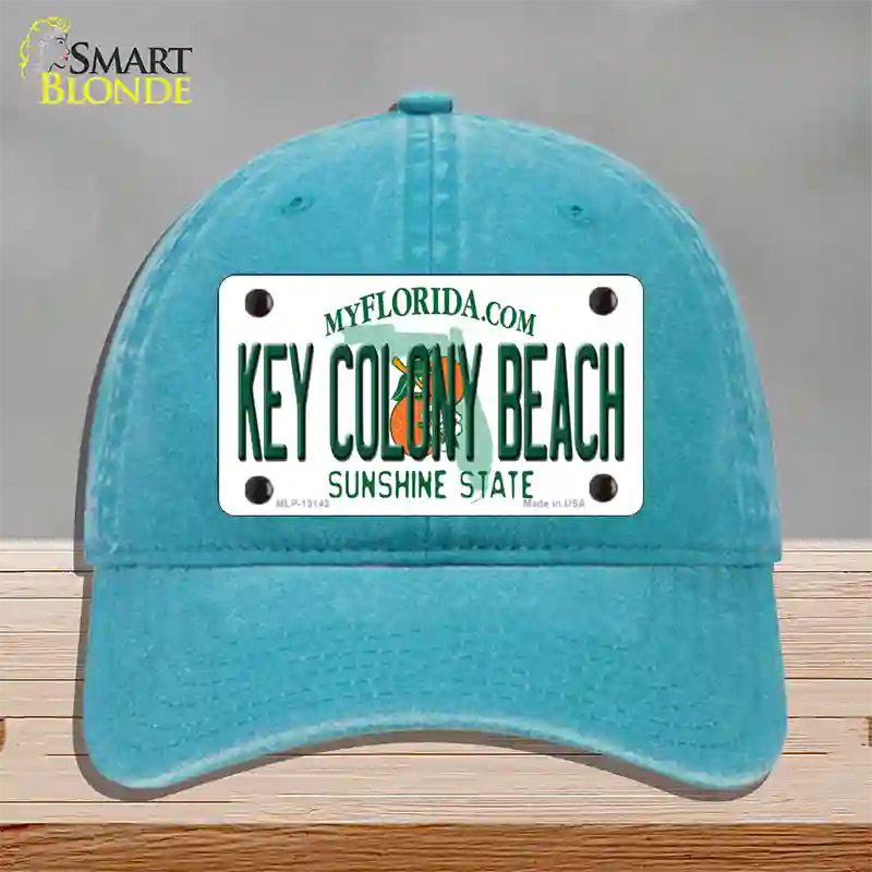 Key Colony Beach Florida Novelty License Plate Hat Unconstructed Cotton / Lake Blue