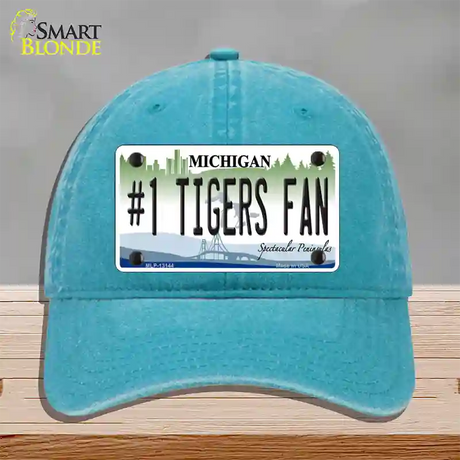 Number 1 Tigers Fan Novelty License Plate Hat Tag Unconstructed Cotton / Lake Blue