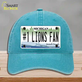 Number 1 Lions Fan Novelty License Plate Hat Tag Unconstructed Cotton / Lake Blue