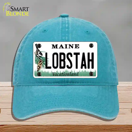 Lobstah Maine Novelty License Plate Hat Unconstructed Cotton / Lake Blue