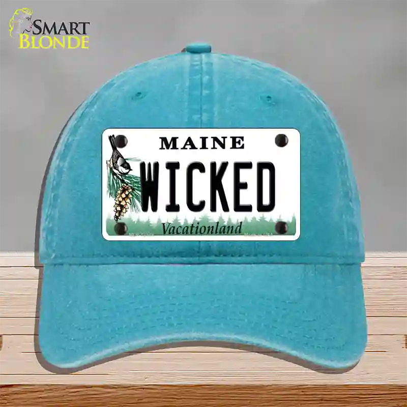 Wicked Maine Novelty License Plate Hat Unconstructed Cotton / Lake Blue