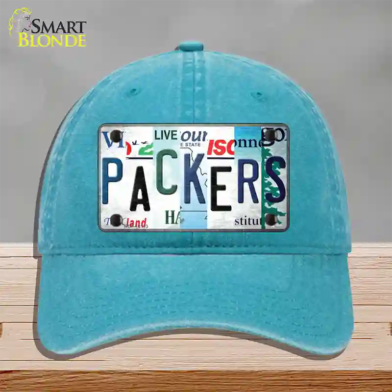 Packers Strip Art Novelty License Plate Hat Tag Unconstructed Cotton / Lake Blue