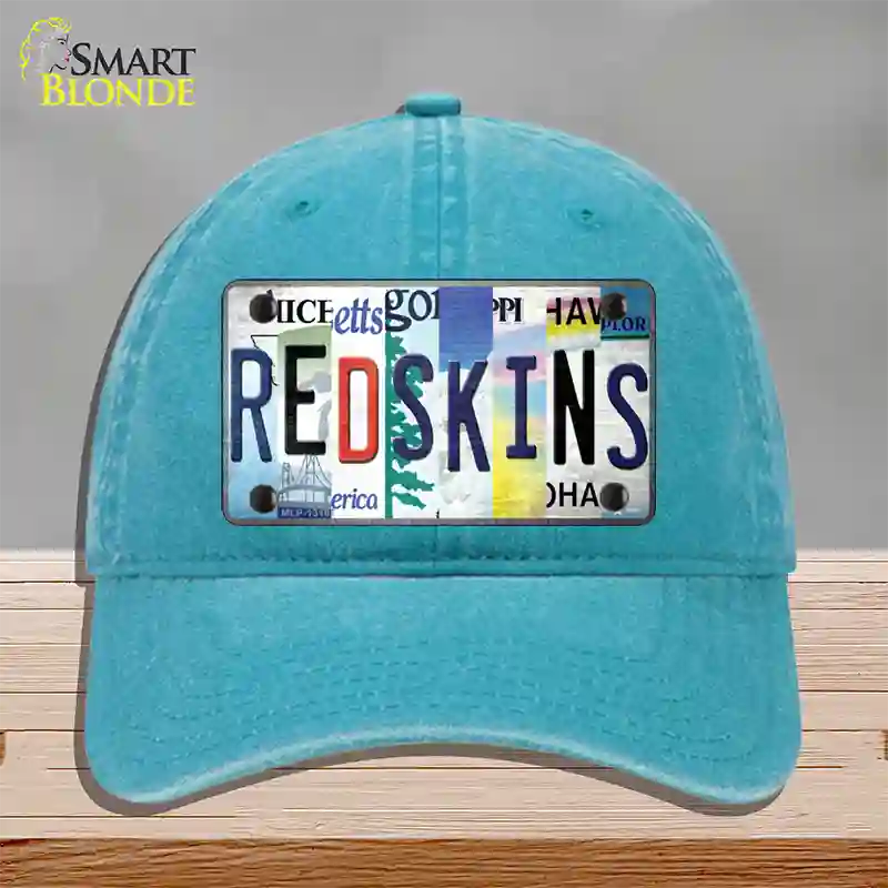 Redskins Strip Art Novelty License Plate Hat Tag Unconstructed Cotton / Lake Blue