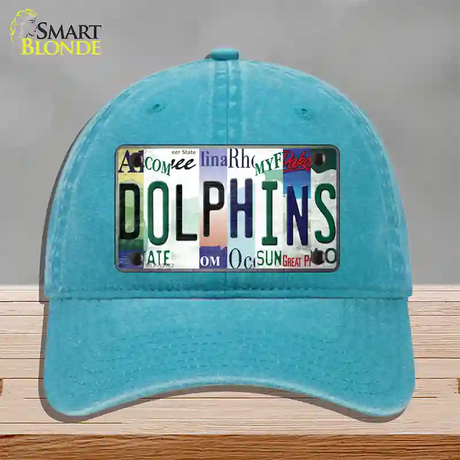 Dolphins Strip Art Novelty License Plate Hat Tag Unconstructed Cotton / Lake Blue