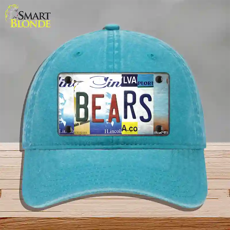 Bears Strip Art Novelty License Plate Hat Tag Unconstructed Cotton / Lake Blue