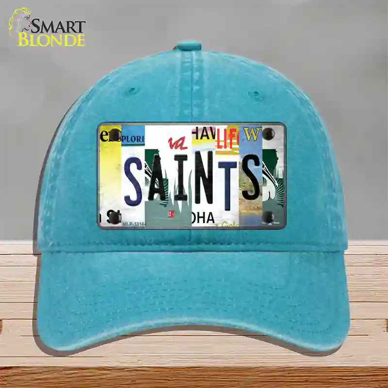 Saints Strip Art Novelty License Plate Hat Tag Unconstructed Cotton / Lake Blue