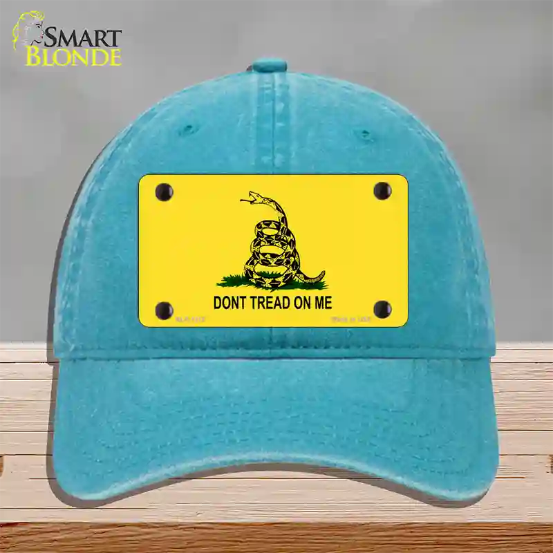 Dont Tread On Me Yellow Novelty License Plate Hat Unconstructed Cotton / Lake Blue