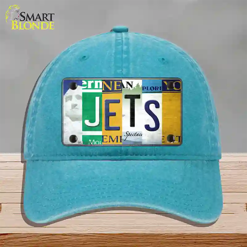 Jets Strip Art Novelty License Plate Hat Tag Unconstructed Cotton / Lake Blue