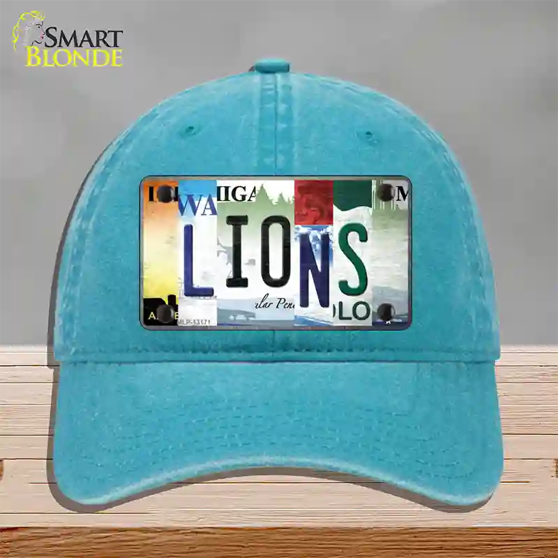 Lions Strip Art Novelty License Plate Hat Tag Unconstructed Cotton / Lake Blue