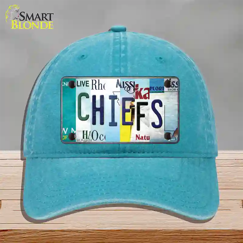 Chiefs Strip Art Novelty License Plate Hat Tag Unconstructed Cotton / Lake Blue