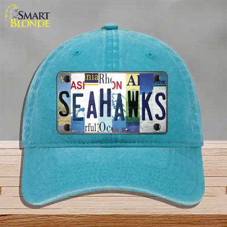 Seahawks Strip Art Novelty License Plate Hat Tag Unconstructed Cotton / Lake Blue