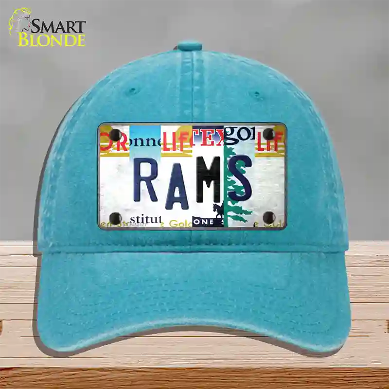 Rams Strip Art Novelty License Plate Hat Tag Unconstructed Cotton / Lake Blue