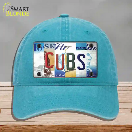 Cubs Strip Art Novelty License Plate Hat Tag Unconstructed Cotton / Lake Blue