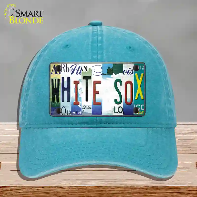 White Sox Strip Art Novelty License Plate Hat Tag Unconstructed Cotton / Lake Blue