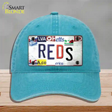 Reds Strip Art Novelty License Plate Hat Tag Unconstructed Cotton / Lake Blue