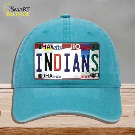 Indians Strip Art Novelty License Plate Hat Tag Unconstructed Cotton / Lake Blue