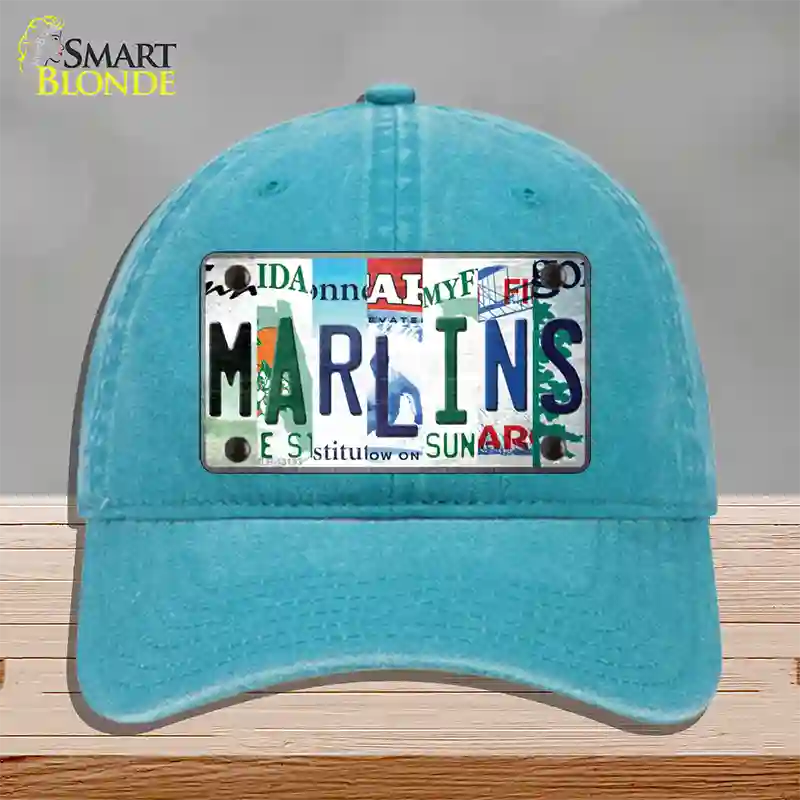 Marlins Strip Art Novelty License Plate Hat Tag Unconstructed Cotton / Lake Blue