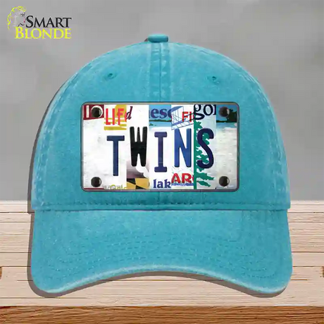 Twins Strip Art Novelty License Plate Hat Tag Unconstructed Cotton / Lake Blue