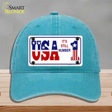 USA Still 1 Novelty License Plate Hat Unconstructed Cotton / Lake Blue