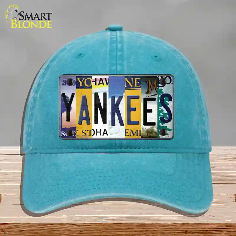 Yankees Strip Art Novelty License Plate Hat Tag Unconstructed Cotton / Lake Blue