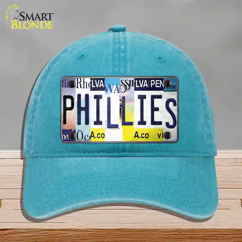 Phillies Strip Art Novelty License Plate Hat Tag Unconstructed Cotton / Lake Blue