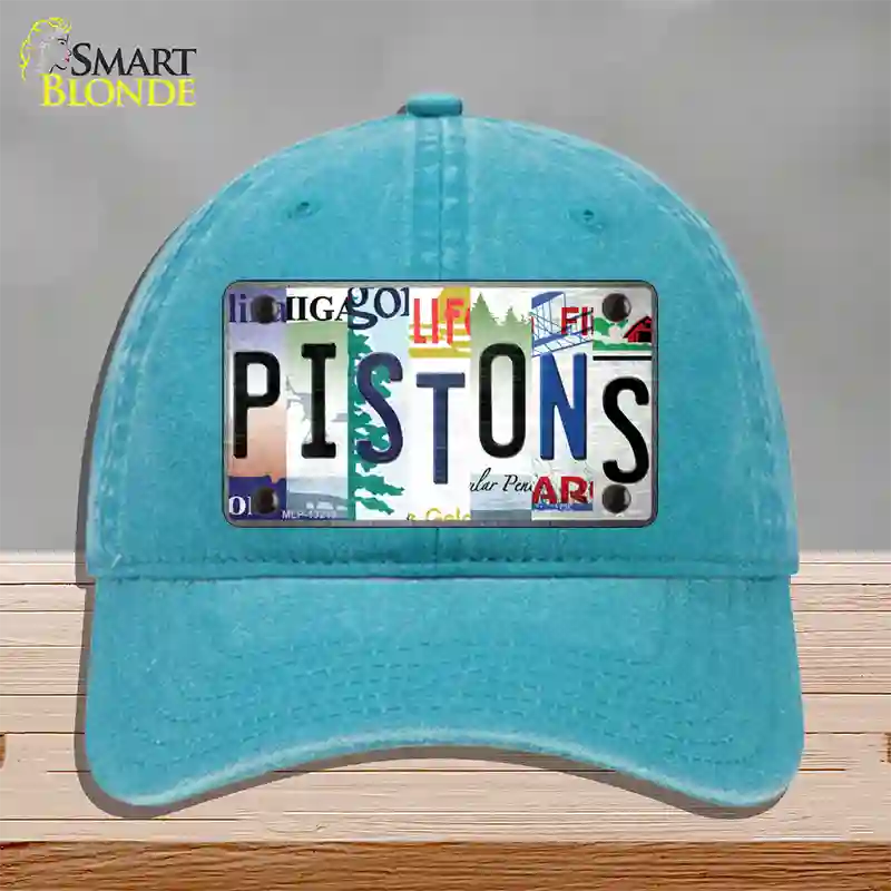 Pistons Strip Art Novelty License Plate Hat Tag Unconstructed Cotton / Lake Blue