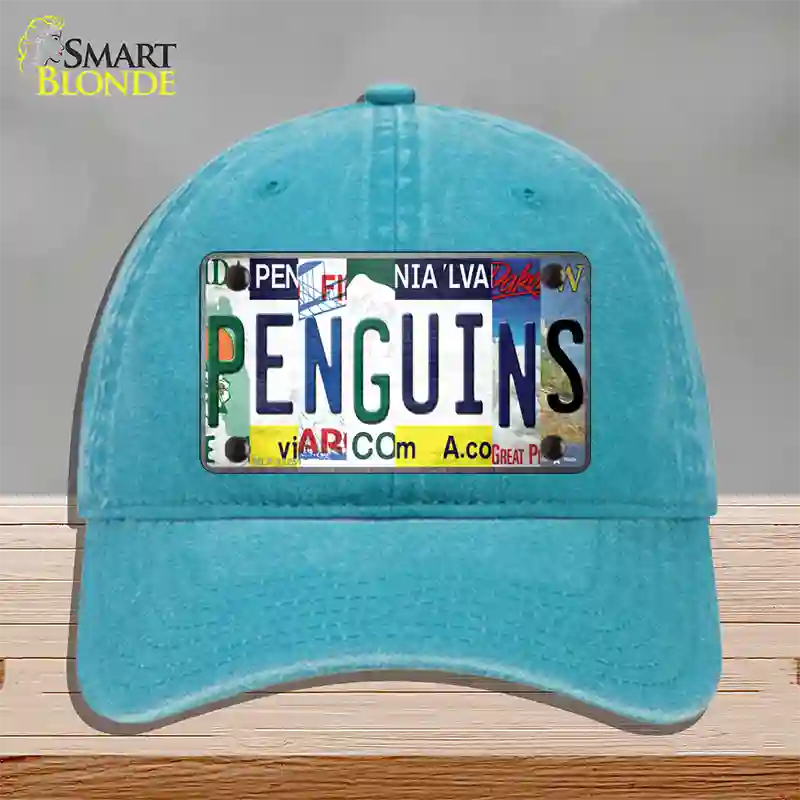 Penguins Strip Art Novelty License Plate Hat Tag Unconstructed Cotton / Lake Blue