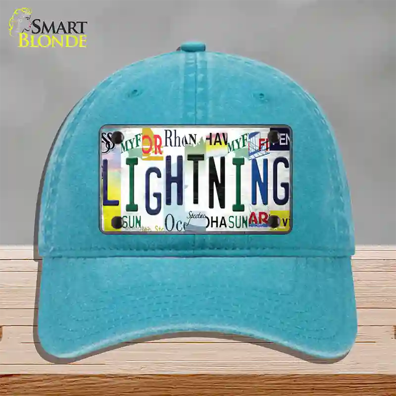 Lightning Strip Art Novelty License Plate Hat Tag Unconstructed Cotton / Lake Blue