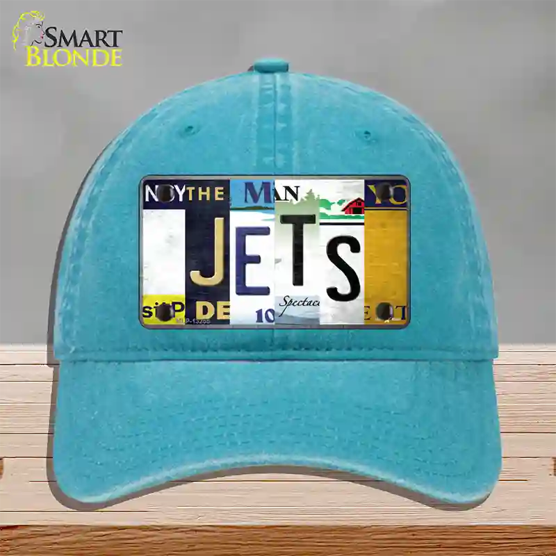 Jets Hockey Strip Art Novelty License Plate Hat Tag Unconstructed Cotton / Lake Blue