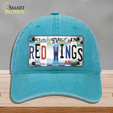 Red Wings Strip Art Novelty License Plate Hat Tag Unconstructed Cotton / Lake Blue