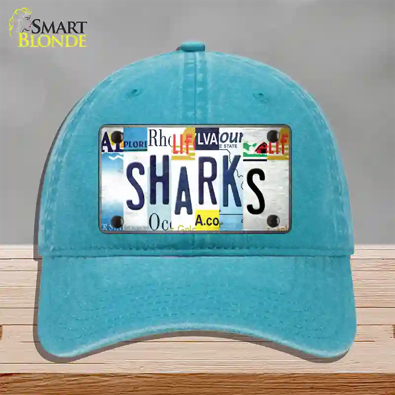 Sharks Strip Art Novelty License Plate Hat Tag Unconstructed Cotton / Lake Blue